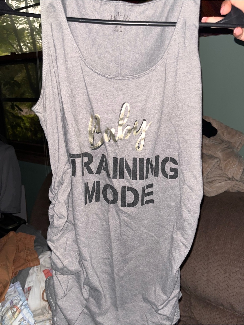 a:glow Gray Tank with Gold 'baby' Script and Black TRAINING MODE